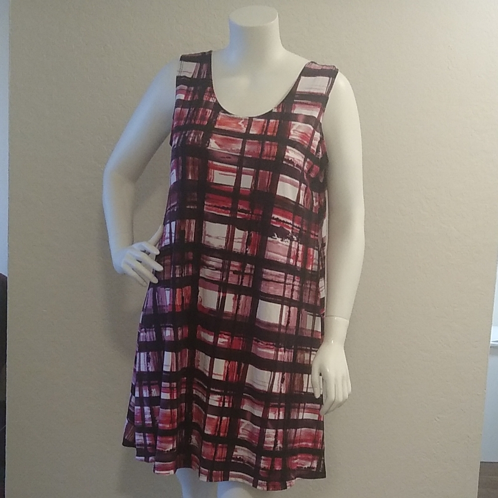 Unbranded Sleeveless  2XL to 3XL Plum Red Black Plaid Geometric Dress